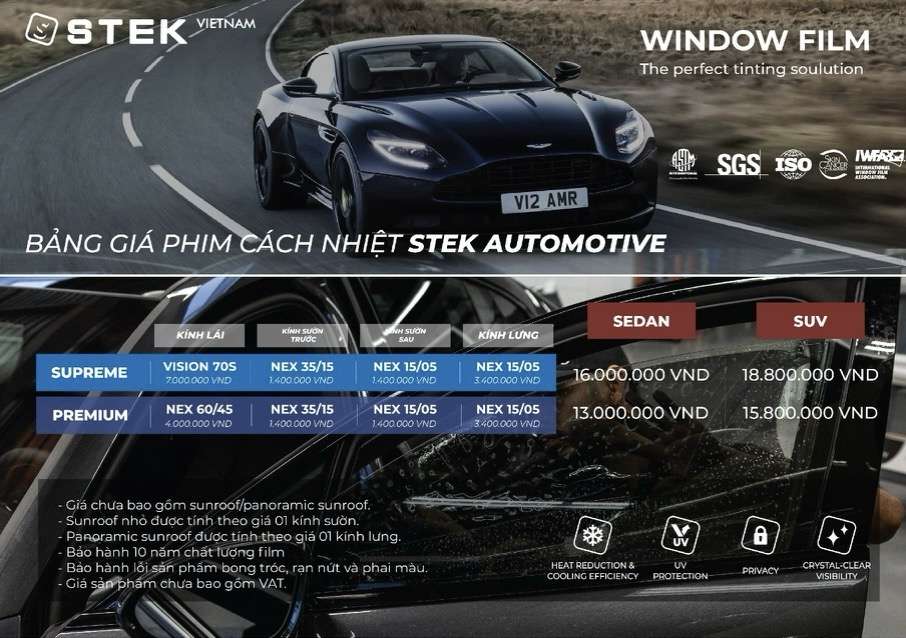 BẢNG GIÁ Dán phim cách nhiệt ô tô LUNARAY - STEK